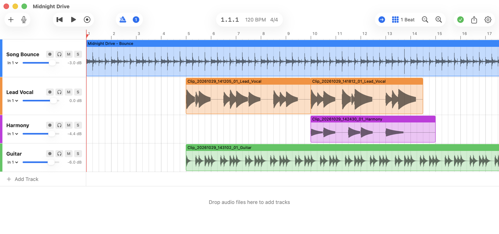 Dovetail Tracker in light mode, showing the same song with its takes.